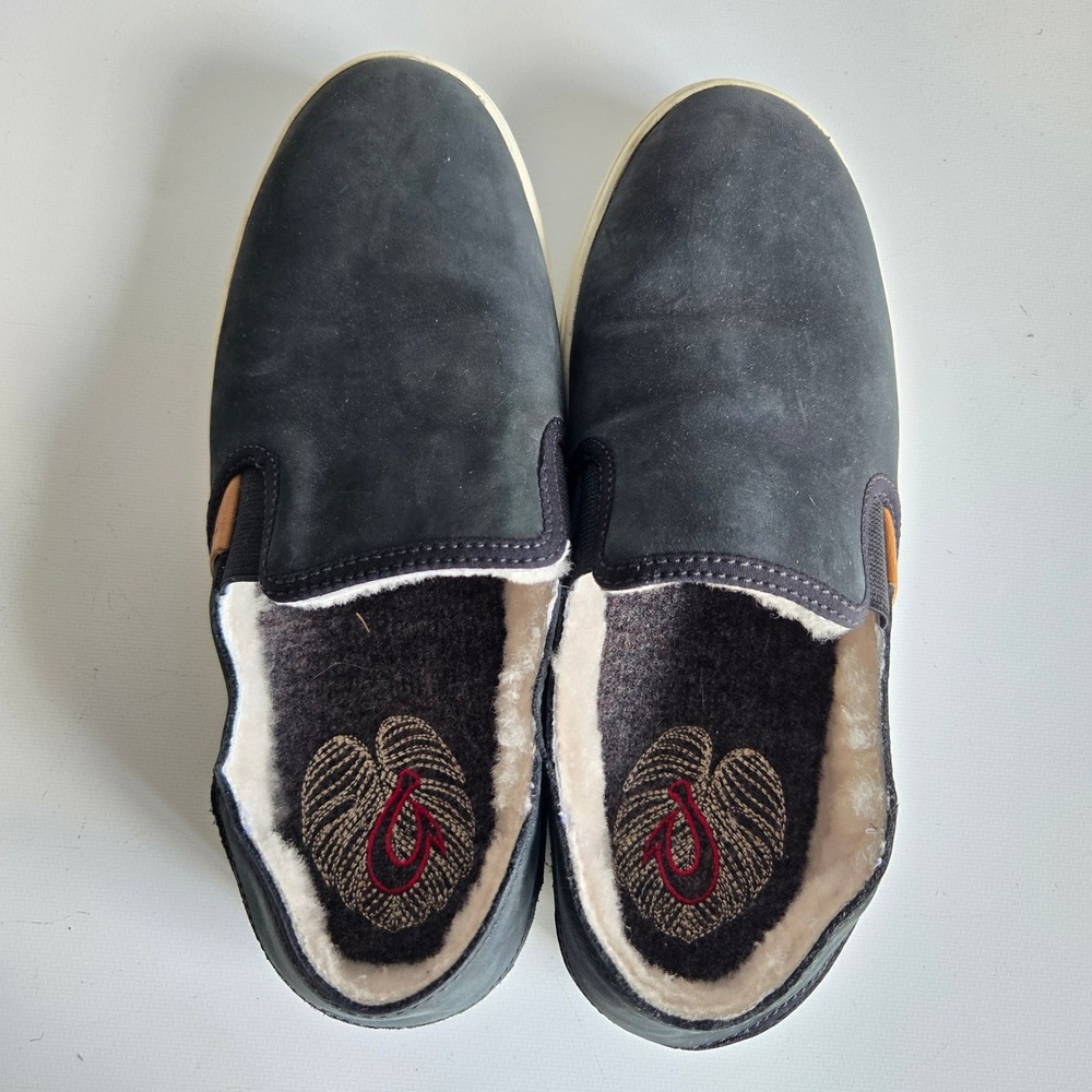 Olukai Pehuea Heu Black Leather Shearling Lined Slip On Sneakers Womens 8 20391 - Picture 6 of 11